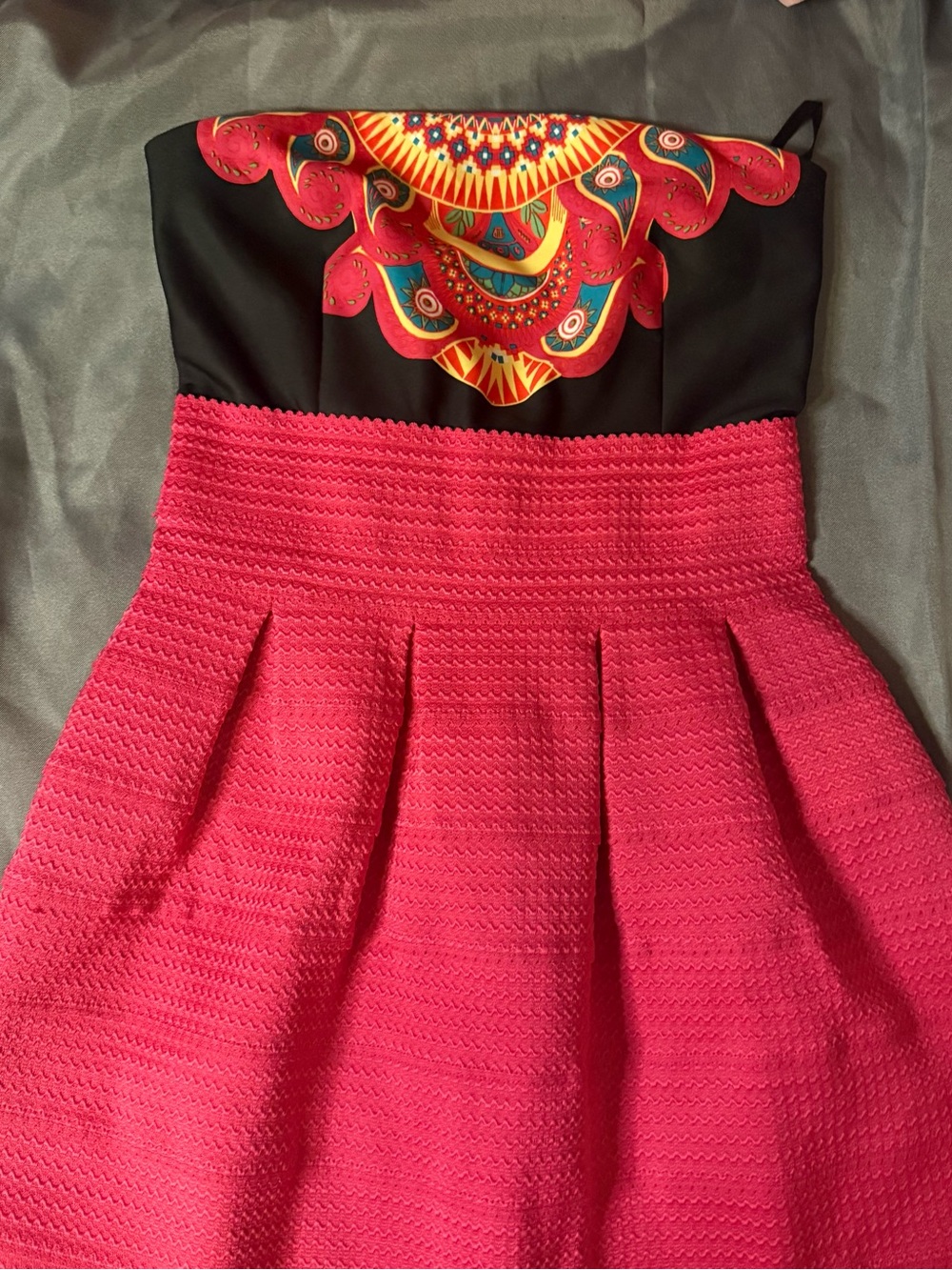 New York & Company Black Bodice with Hot Pink Skirt Strapless Dress